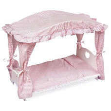 Badger Basket Toy Doll Bed With Canopy And Gingham Bedding For 20 Inch Dolls - White/Pink
