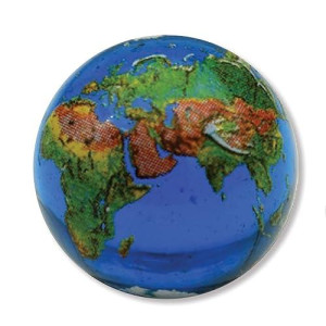 Blue Earth Marble With Natural Earth Continents, Recycled Glass, 5 With A Pouch, 0.9 Inch Diameter