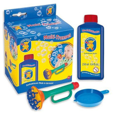 Pustefix Multi Bubble Trumpet Blowing Toy For Kids Set Includes Trumpet Blower, 8.45 Oz Bubbles Bottle And Liquid Tray