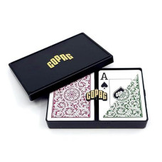 Copag 1546 Design 100% Plastic Playing Cards, Poker Size (Standard) Green/Burgundy (Jumbo Index, 1 Set)