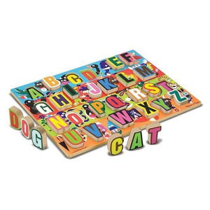 Melissa & Doug Jumbo Abc Wooden Chunky Puzzle (26 Pcs) - Large Alphabet Puzzles, Wooden Puzzles For Toddlers And Kids Ages 3+