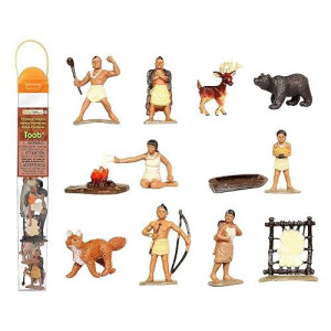 Safari Ltd. Powhatan Indians Toob - 12 Figurines: Camp Fire, Canoe, Deer Hide, Warriors, Pocahontas, Chief Whunsoncock, & More - Educational Toy Figures For Boys, Girls & Kids Ages 3+