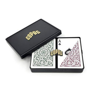 Copag 1546 Design 100% Plastic Playing Cards, Bridge Size (Narrow) Green/Burgundy (Standard Index, 1 Set)