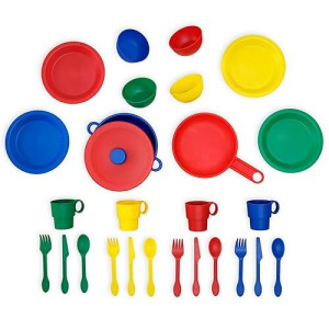 Kidkraft 27-Piece Primary Colored Cookware Set, Plastic Dishes And Utensils For Play Kitchens, Gift For Ages 18 Mo+