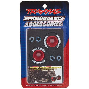 Traxxas 5186 Rubber Tires Mounted On Red-Anodized Aluminum Wheelie Bar Wheels (Pair)