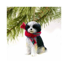 Shih Tzu Tiny Miniature One Christmas Ornament Black-White Sport Cut - Delightful!