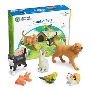 Learning Resources Jumbo Domestic Pets, Cat, Dog, Rabbit, Guinea Pig, Fish And Bird, 6 Animals, Ages 2+ (Ler0688),Multi-Color,3-3/4 - 7-1/2 W In