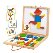 Djeco Wooden Magnetic Shapes - Build Geometric Art & Patterns For Home, School Or Gifts - Fun & Creative For Family & Friends, Educational Wooden Toys For Preschool, Kids 4+