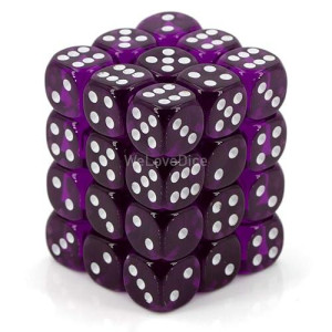 Chessex Dice D6 Sets: Purple With White Translucent - 12Mm Six Sided Die (36) Block Of Dice