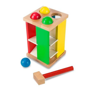 Melissa & Doug Deluxe Pound And Roll Wooden Tower Toy With Hammer - Pound A Ball, Educational Toddler Toys, Wooden Pounding Bench For Ages 2+