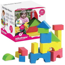 Edushape Color Soft Baby Blocks For Toddlers 1-3, 30 Pieces Regular Size - Edu-Blocks Soft Blocks Foam Blocks - Stacking Blocks Building Blocks For Daycares And Preschools