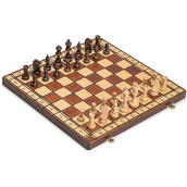 Wegiel Handmade Jowisz Professional Tournament Chess Set - Wooden 16 Inch Folding Board With Felt Base & Hand Carved Chess Pieces - Compartment Inside The Board To Store Each Piece