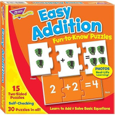 Trend Enterprises: Fun-To-Know Puzzles: Easy Addition, Learn To Add & Solve Basic Equations, 15 Three-Piece Two-Sided Puzzles, Self-Checking, 30 Puzzles Total, For Ages 4 And Up