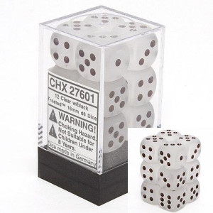 Chessex Dice D6 Sets: Frosted Clear With White - 16Mm Six Sided Die (12) Block Of Dice