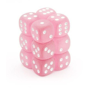 Chessex Dice D6 Sets: Frosted Pink & White - 16Mm Six Sided Die (12) Block Of Dice - Oop