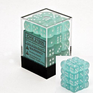 Chessex Dice D6 Sets: Frosted Teal With White - 12Mm Six Sided Die (36) Block Of Dice