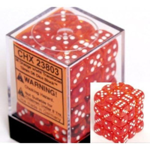 Chessex Dice D6 Sets: Orange With White Translucent - 12Mm Six Sided Die (36) Block Of Dice