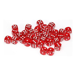 Chessex Dice D6 Sets: Red With White Translucent - 12Mm Six Sided Die (36) Block Of Dice