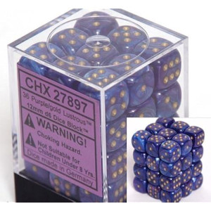 Chessex Dice D6 Sets: Lustrous Purple With Gold - 12Mm Six Sided Die (36) Block Of Dice
