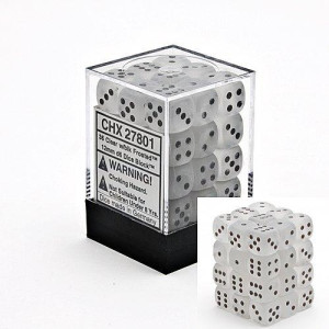 Chessex Dice D6 Sets: Frosted - 12Mm Six Sided Die (36) Block Of Dice, Clear/Black