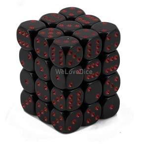 Chessex Dice Fba_25818 Chessex Opaque 12Mm D6 Black W/Red Dice Block 36 Dice, Black/Red