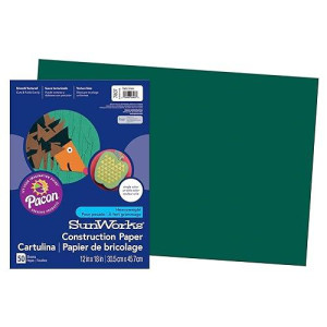Pacon Sunworks Construction Paper, 12-Inches By 18-Inches, 50-Count, Dark Green (7807)