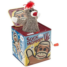 Sock Money Jack In The Box - Timeless Children'S Musical Toy - Colorful Embossed Tin Box And Classic Sock Monkey Design - Age 18 Months And Up