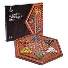 Yellow Mountain Imports Wooden Chinese Checkers Halma Board Game Set - 13.6-Inch - with 60 Colored Petal-Style Glass Marbles (14mm) - Classic Strategy Game