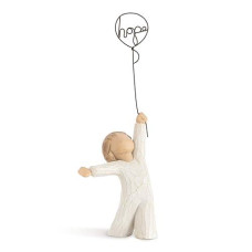 Willow Tree Hope, Hope Lifts Us Up, The Word 'Hope' Written In Wire In Wire Balloon Expresses Courage, Hopefulness And Strength, Sculpted Hand-Painted Figure