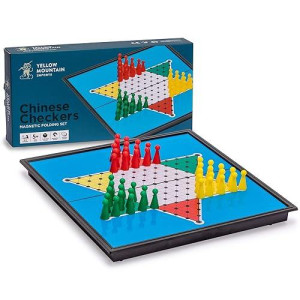 Yellow Mountain Imports Magnetic Chinese Checkers Halma Travel Set, 9.8 Inches - Folding, Portable Board Game Set