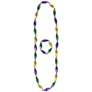 Mardi Gras Satin Swirl Beads/Bracelet Set (Gold, Green, Purple) Party Accessory (1 Count) (1/Card)