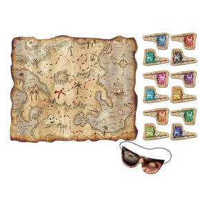 Pirate Treasure Map Party Game (Mask & 12 Flags Included) Party Accessory (1 Count) (1/Pkg)