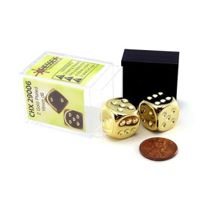 Gold Plated 16Mm 6 Sided Dice 2 Ea In Box By Chessex Dice