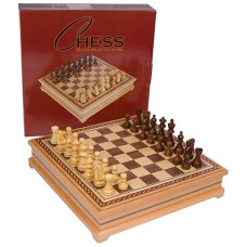 Helen Chess Inlaid Wood Board Game Set With Weighted Wooden Pieces, Large 15 X 15 Inch