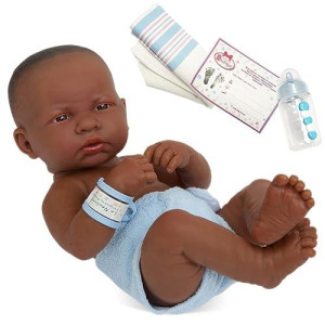 Jc Toys - La Newborn First Day African American| Anatomically Correct Real Boy Baby Doll | 14 All-Vinyl Baby Doll | Includes Hospital Blanket, Bracelet And First Baby Bottle| Made In Spain | Designed By Berenguer | Ages 2+ , Blue