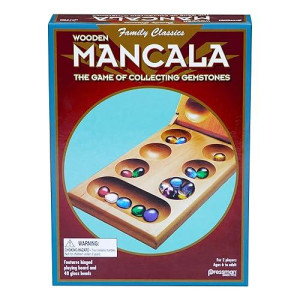 Pressman Mancala - Real Wood Folding Set, With Multicolor Stones By Pressman, 2 Players