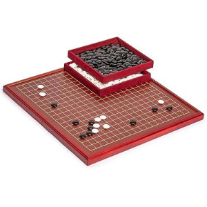 Yellow Mountain Imports Dark Cherry Pattern 0.8-Inch Folding Go Game Set Board With Double Convex Melamine Stones - Classic Strategy Board Game (Baduk/Weiqi)