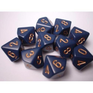 Chessex Dice Sets: Opaque Dusty Blue With Copper - Ten Sided Die D10 Set (10)