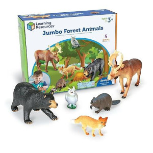 Learning Resources Jumbo Forest Animals - 5 Pieces, Ages 3+ Pretend Play Animals For Toddlers, Preschool Learning Toys, Kids Play Animal Figures, Zoo Animals