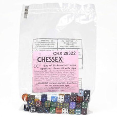 chessex Manufacturing 29322 Speckled 12 mm D6 With Pips Assorted Dice Bag - 50