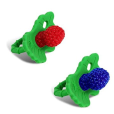 Razbaby Razberry Silicone Baby Teether Toy (2-Pack) - Berrybumps Soothe Babies Sore Gums - Infant Teething Toy - Hands Free Design - Bpa Free - Easy-To-Hold Design - Teething Relief Pacifier Red&Blue