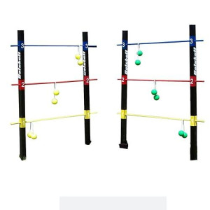 Bolaball Wooden Ladder Golf Game Set Ladderball Includes 4 Vertical Poles, 6 Colored Dowels, 6 Bolas, 2T Base, Game Instruction, A Durable Bag | Backyard Games For Kids Adults