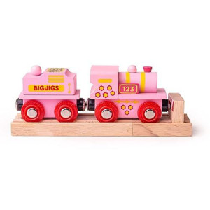 Bigjigs Rail Pink 123 Engine - Other Major Wooden Rail Brands Are Compatible