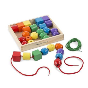 Melissa & Doug Primary Lacing Beads - Educational Toy With 30 Wooden Beads And 2 Laces