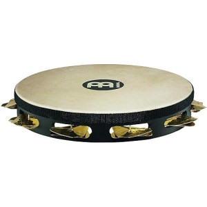 Meinl Percussion Stah1B-Bk 10-Inch Headed Super Dry Studio Tambourine, 1 Row Hammered Triangular Brass Jingles