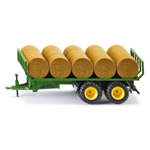 Siku 2891, Round Bale Trailer, 1:32, MetalPlastic, green, Incl 15 Round Bales, compatible with Standard Rear Hitch