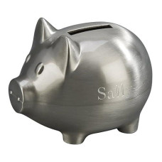 Creative Gifts International Small Pewter Pig Piggy Bank For Kids, Newborn Gift, Silver, Brushed Non-Tarnish Nickel Plated Finish, 3" X 3.75", Gift Box Included