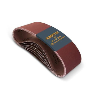 Powertec 3 X 21 Inch Sanding Belts, 180 Grit Aluminum Oxide Belt Sander Sanding Belt For Portable Belt Sander, Wood & Paint Sanding, Metal Polishing, 10Pk (110950)