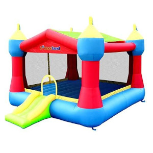 Bounceland Inflatable Party Castle Bounce House Bouncer, 16 Ft L X 13 Ft W X 10.3 Ft H, Basketball Hoop, Removable Sun Roof, Ul Strong Blower Included, Fun Slide And Bounce Area, Castle Theme For Kids