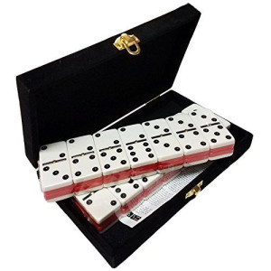Marion & Co. Domino Double Six - Red & White Two Tone Tile Jumbo Tournament Size W/Spinners In Deluxe Velvet Case